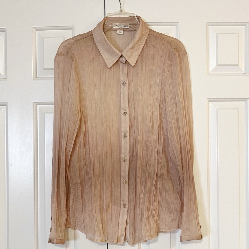 Coldwater Creek Ombré Shimmery Button-Down Blouse – Beige – Size Extra Large XL